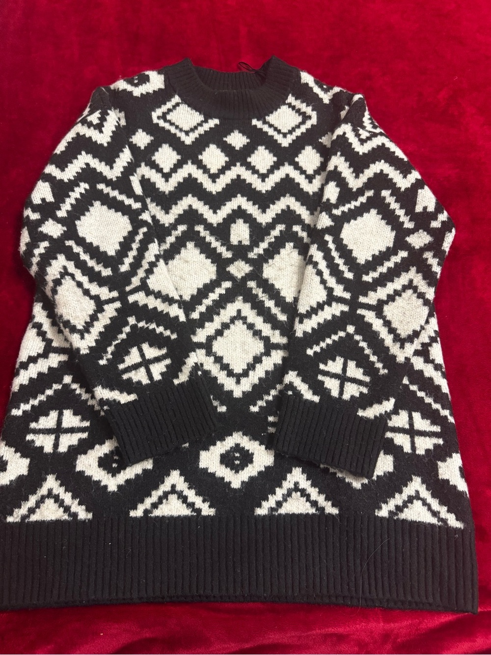 H&M Black and White Geometric Fair Isle Sweater